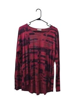 Feather Clothing USA Made Bamboo Cotton Abstract Red Black Swing Top Size 3 L/XL